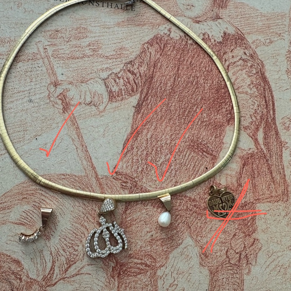 10K=417 purity REAL gold solid two tone white one side yellow chain and 3 pend.